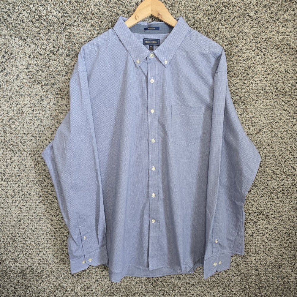 Mason James Shirt Mens XXL 2XL Blue Button Down Stretch Long Sleeve Casual